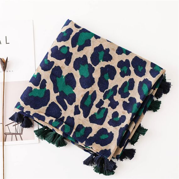 KRUIHAN Frauen Weichen Langen Hals Schal - Damenmode Leopard Tiermuster Cape,Abendgesellschaft Stilvolle Accessoires mit Quaste(Stil B-Blau)