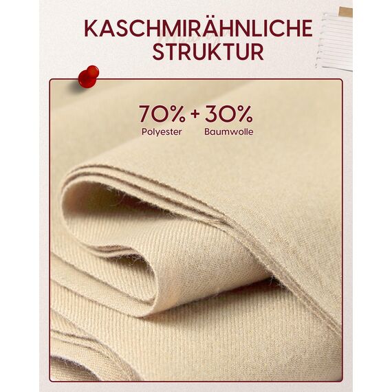 MaaMgic Schal Damen Warm Winter Herbst unifarben Baumwolle mit quasten/fransen, 20+ Farben Einfarbig & Kariert Pashmina Stola Schals MEHRWEG,Creme Braun