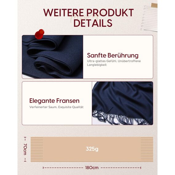 MaaMgic Schal Damen Warm Winter Herbst unifarben Baumwolle mit quasten/fransen, 20+ Farben Einfarbig & Kariert Pashmina Stola Schals MEHRWEG,Navy Blau
