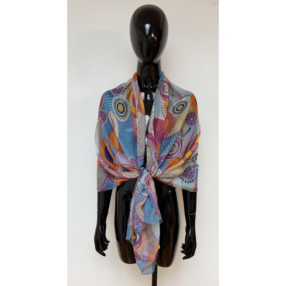 Van Der Rich ® - Tücher Schal Dessin Blumen Größe: 180cm*80cm - Damen (5-Blau, TU)
