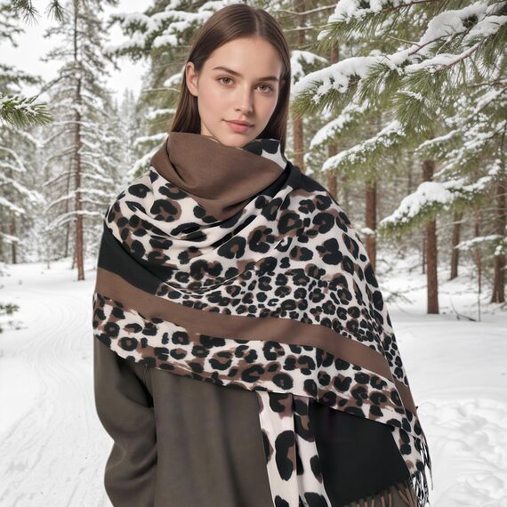 KRUIHAN Schal Leopardenmuster Damen,Imitation Kaschmir Schal Damen,Damenschal Winter Kuschelig,Khaki Schultertuch Frauen Warm,Perfekt für Weihnachten,Geburtstage & Jahrestag,Geschenke für Frauen
