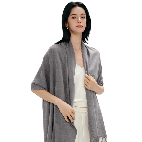 MaaMgic Schal Damen Warm Winter Herbst unifarben Baumwolle mit quasten/fransen, 20+ Farben Einfarbig & Kariert Pashmina Stola Schals MEHRWEG,Grau