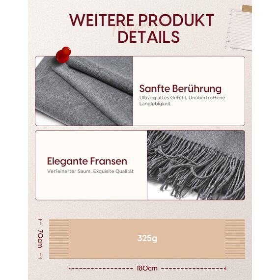 MaaMgic Schal Damen Warm Winter Herbst unifarben Baumwolle mit quasten/fransen, 20+ Farben Einfarbig & Kariert Pashmina Stola Schals MEHRWEG,Grau