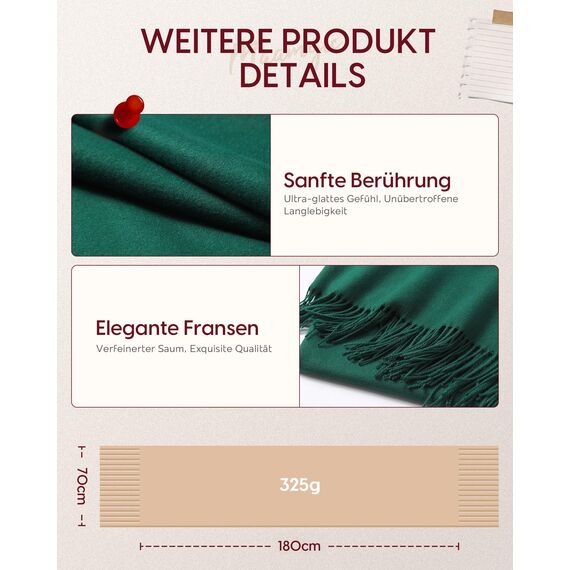 MaaMgic Schal Damen Warm Winter Herbst unifarben Baumwolle mit quasten/fransen, 20+ Farben Einfarbig & Kariert Pashmina Stola Schals MEHRWEG,Dunkel Grün