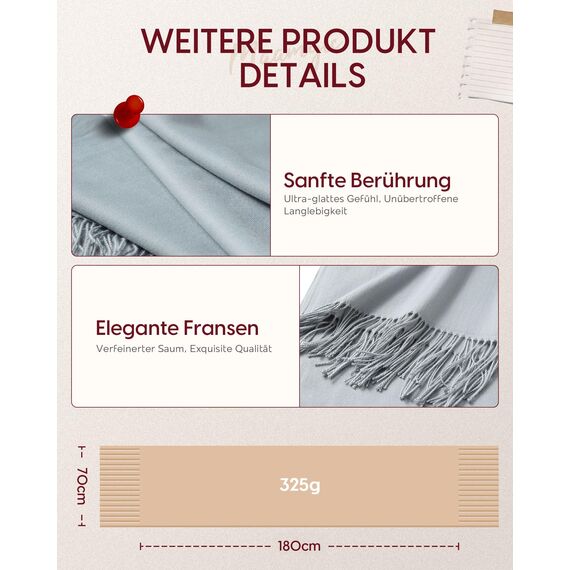 MaaMgic Schal Damen Warm Winter Herbst unifarben Baumwolle mit quasten/fransen, 20+ Farben Einfarbig & Kariert Pashmina Stola Schals MEHRWEG,Hell Grau 2