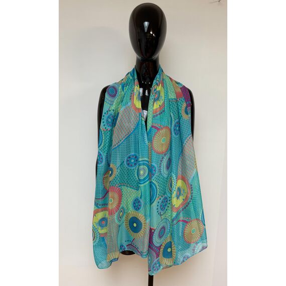 Van Der Rich ® - Tücher Schal Dessin Blumen Größe: 180cm*80cm - Damen (12-Aqua, TU)