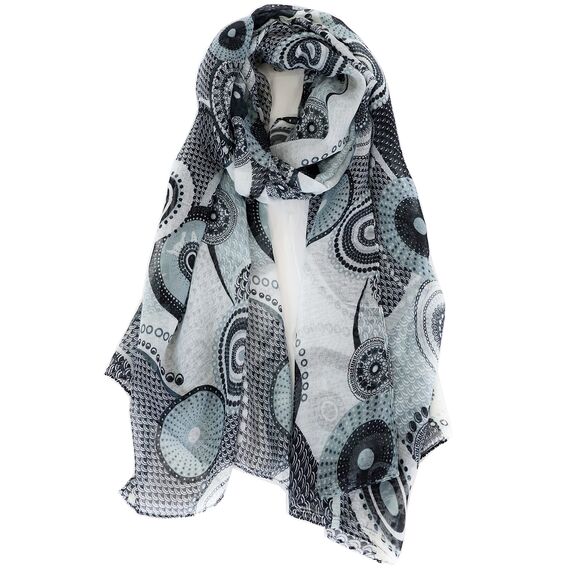 Van Der Rich ® - Tücher Schal Dessin Blumen Größe: 180cm*80cm - Damen (18-Schwarz, TU)