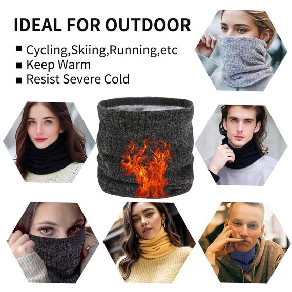 HGDGears Fleece Halswärmer Winddicht Thermo Gestrickt Schlauchschal für Herren Damen Dicker Winter Kaltes Wetter Gestrickter Kreis Schal für Outdoor Sport(grau)