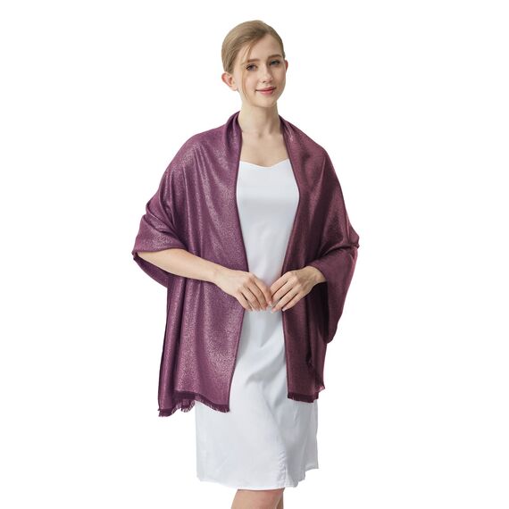 vimate Abendtücher für Kleider - Weiches Pflaumenfarbenes Pashmina Tuch Schal für Damen Hochzeit (DE-Plum & Gold)