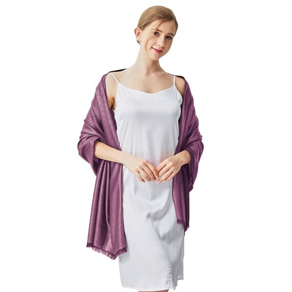 vimate Abendtücher für Kleider - Weiches Pflaumenfarbenes Pashmina Tuch Schal für Damen Hochzeit (DE-Plum & Gold)