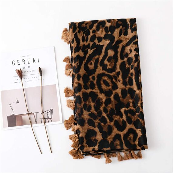 KRUIHAN Frauen Weichen Langen Hals Schal - Damenmode Leopard Tiermuster Cape,Abendgesellschaft Stilvolle Accessoires mit Quaste(Stil B-Braun)