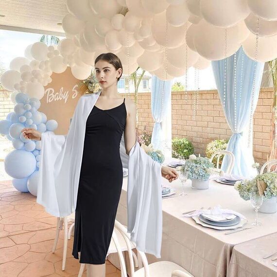 vimate Weißer Schal für Hochzeit, Leichte Pashmina Brautjungfer Schals und Wraps für formelle Abendkleider (DE-Pure Weiß/Silber)