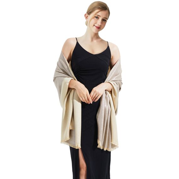 vimate Goldene Schals - Funkelndes Metallic Brautjungfer Tuch für Hochzeiten, Formelles Abendcape(DE-Nude & Silver)