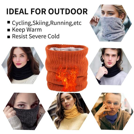 HGDGears Fleece Halswärmer Winddicht Thermo Gestrickt Schlauchschal für Herren Damen Dicker Winter Kaltes Wetter Gestrickter Kreis Schal für Outdoor Sport(Orange)