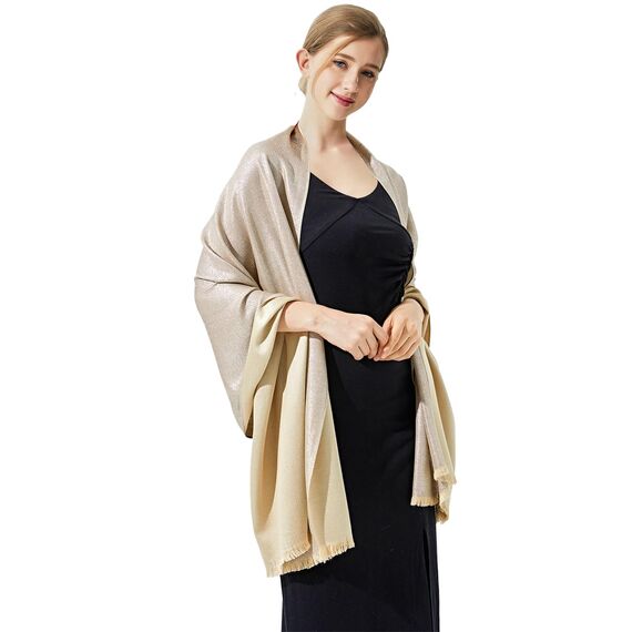 vimate Goldene Schals - Funkelndes Metallic Brautjungfer Tuch für Hochzeiten, Formelles Abendcape(DE-Nude & Silver)