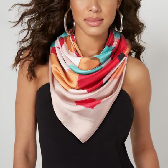 DRESHOW 90x90cm Große Quadratische Schals für Damen 4 Stück Seide Kopftuch Bandanas Haartuch Halstuch Haarschmuck