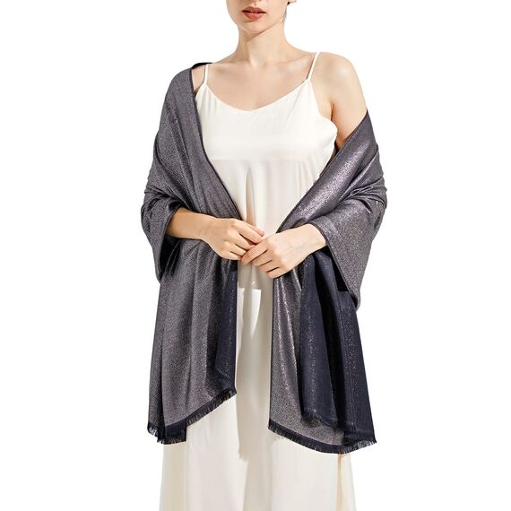 vimate Abendtuch Schal - Weiches Schwarzes Pashmina Tuch & Wrap für Damen, Hochzeits Braut Accessoire (DE-Black & Silver)