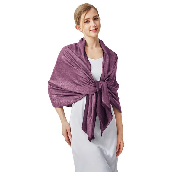 vimate Abendtücher für Kleider - Weiches Pflaumenfarbenes Pashmina Tuch Schal für Damen Hochzeit (DE-Plum & Gold)