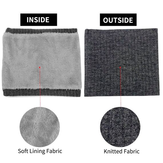 HGDGears Fleece Halswärmer Winddicht Thermo Gestrickt Schlauchschal für Herren Damen Dicker Winter Kaltes Wetter Gestrickter Kreis Schal für Outdoor Sport(grau)