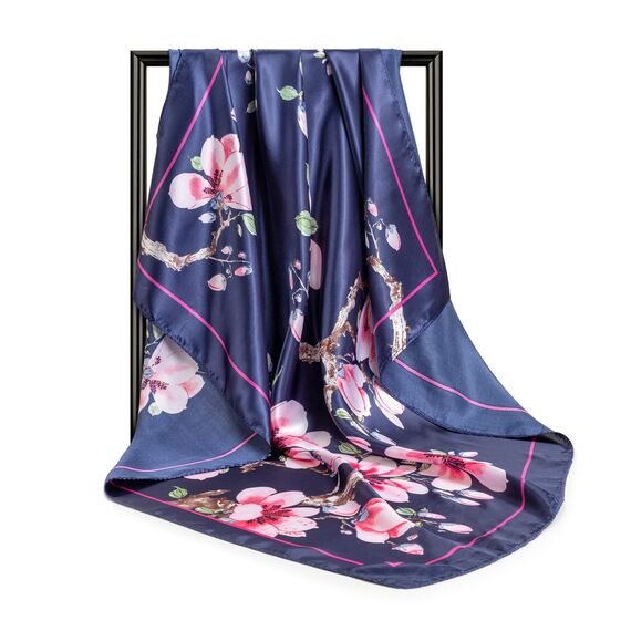 DRESHOW 90x90cm Große Quadratische Schals für Damen 4 Stück Seide Kopftuch Bandanas Haartuch Halstuch Haarschmuck