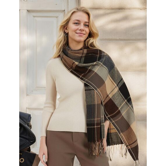 Tuopuda Damen Schal Kariert Pashmina XXL Stolen übergroßer Herbstschal Winterschal Karo Tartan Schultertuch Plaid Deckenschal Modeschal Weicher Warmer Oversized Fransen Poncho, S