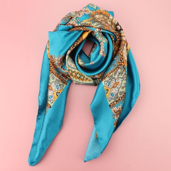 DRESHOW 90x90cm Große Quadratische Schals für Damen Seide Kopftuch Bandanas Haartuch Halstuch Haarschmuck