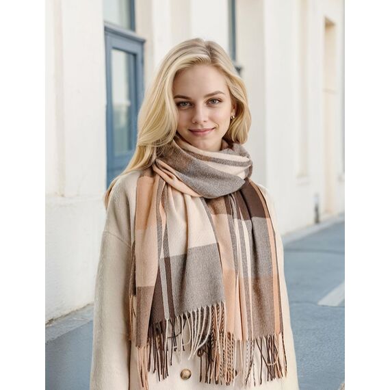 Tuopuda Damen Schal Kariert Pashmina XXL Stolen übergroßer Herbstschal Winterschal Karo Tartan Schultertuch Plaid Deckenschal Modeschal Weicher Warmer Oversized Fransen, Orange, Einheitsgröße