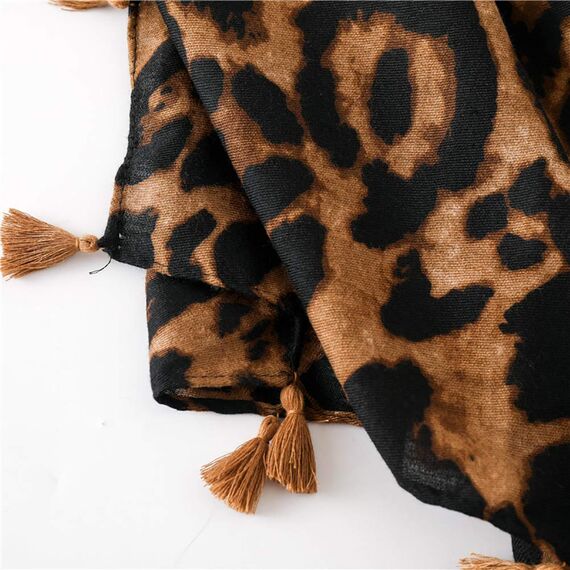 KRUIHAN Frauen Weichen Langen Hals Schal - Damenmode Leopard Tiermuster Cape,Abendgesellschaft Stilvolle Accessoires mit Quaste(Stil B-Braun)