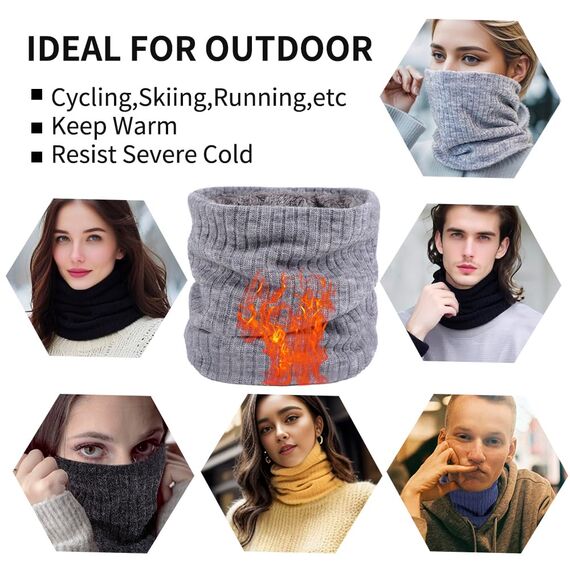 HGDGears Fleece Halswärmer Winddicht Thermo Gestrickt Schlauchschal für Herren Damen Dicker Winter Kaltes Wetter Gestrickter Kreis Schal für Outdoor Sport (Hellgrau)