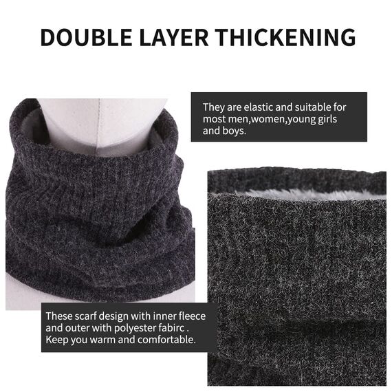 HGDGears Fleece Halswärmer Winddicht Thermo Gestrickt Schlauchschal für Herren Damen Dicker Winter Kaltes Wetter Gestrickter Kreis Schal für Outdoor Sport(grau)
