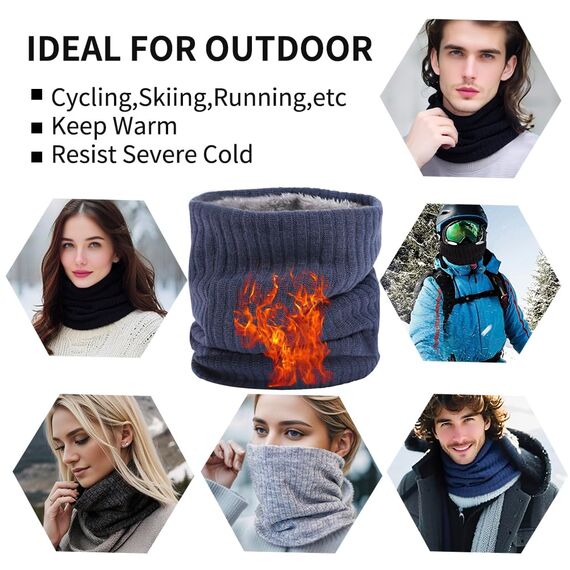 HGDGears Fleece Halswärmer Winddicht Thermo Gestrickt Schlauchschal für Herren Damen Dicker Winter Kaltes Wetter Gestrickter Kreis Schal für Outdoor Sport(blau)
