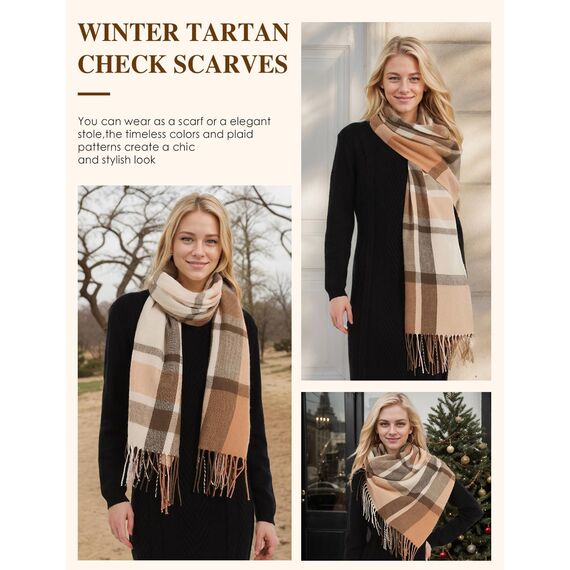 Tuopuda Damen Schal Kariert Pashmina XXL Stolen übergroßer Herbstschal Winterschal Karo Tartan Schultertuch Plaid Deckenschal Modeschal Weicher Warmer Oversized Fransen, Orange, Einheitsgröße