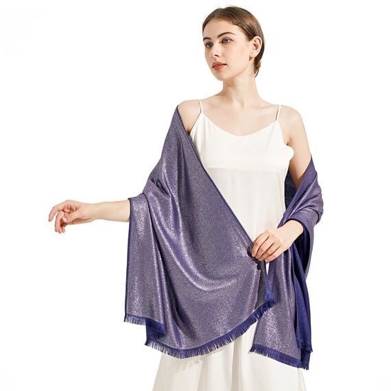 vimate Marineblaue Hochzeits Schals - Weiches Dunkelblaues Abendtuch & Cape für Damen Kleider (DE-Navy & Silver)
