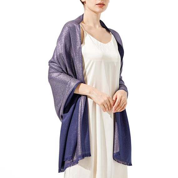vimate Marineblaue Hochzeits Schals - Weiches Dunkelblaues Abendtuch & Cape für Damen Kleider (DE-Navy & Silver)