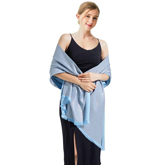 vimate Party Shimmer Schal Schal, Damen Hellblau Gast Metallic Schal Wraps für formales Abendkleid (DE-Hellblau bis Silber)