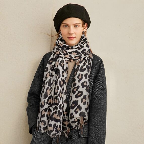 KRUIHAN Schal Damen Winter Schal Leopardenmuster Damen mit Ohrringe und Armband Stola Damen Warm Schals & Tücher für Damen,Geschenke für Frauen,Style B-Schal Beige 3er Set