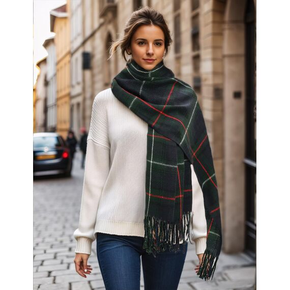 Tuopuda Damen Schal Kariert übergroßer Winter, Schal Quadratisch Deckenschal Karo Tartan Streifen Plaid Muster Fransen Warm XXL Oversized Herbstschal Geschenk für Mama, Grün, Einheitsgröße