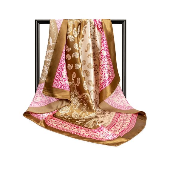 DRESHOW 90x90cm Große Quadratische Schals für Damen 4 Stück Seide Kopftuch Bandanas Haartuch Halstuch Haarschmuck