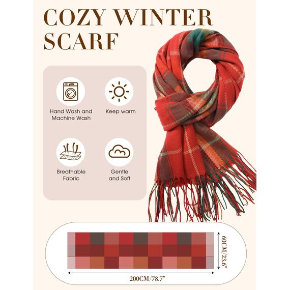 Tuopuda Damen Schal Kariert Pashmina XXL Stolen übergroßer Herbstschal Winterschal Karo Tartan Schultertuch Plaid Deckenschal Modeschal Weicher Warmer Oversized Fransen, Rot + Grün, Einheitsgröße