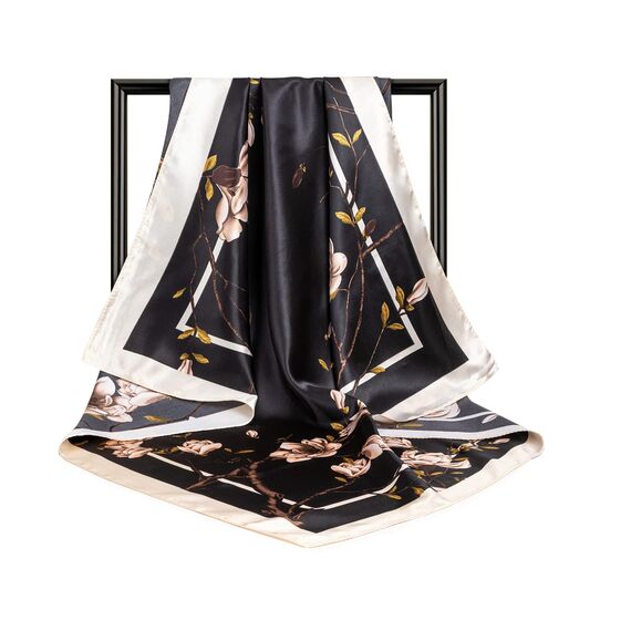 DRESHOW 90x90cm Große Quadratische Schals für Damen 4 Stück Seide Kopftuch Bandanas Haartuch Halstuch Haarschmuck