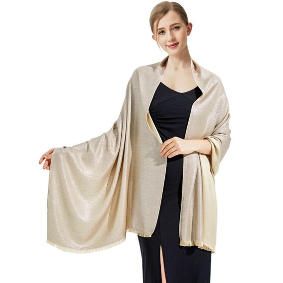 vimate Goldene Schals - Funkelndes Metallic Brautjungfer Tuch für Hochzeiten, Formelles Abendcape(DE-Nude & Silver)