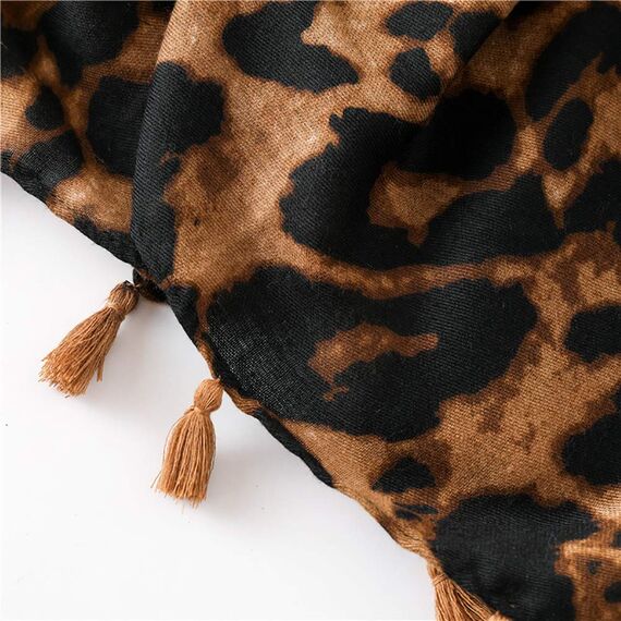 KRUIHAN Frauen Weichen Langen Hals Schal - Damenmode Leopard Tiermuster Cape,Abendgesellschaft Stilvolle Accessoires mit Quaste(Stil B-Braun)