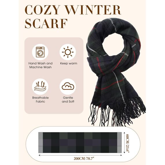Tuopuda Damen Schal Kariert übergroßer Winter, Schal Quadratisch Deckenschal Karo Tartan Streifen Plaid Muster Fransen Warm XXL Oversized Herbstschal Geschenk für Mama, Grün, Einheitsgröße