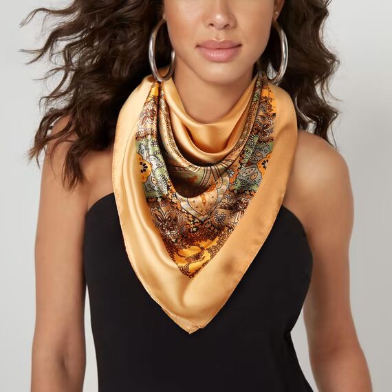 DRESHOW 90x90cm Große Quadratische Schals für Damen Seide Kopftuch Bandanas Haartuch Halstuch Haarschmuck