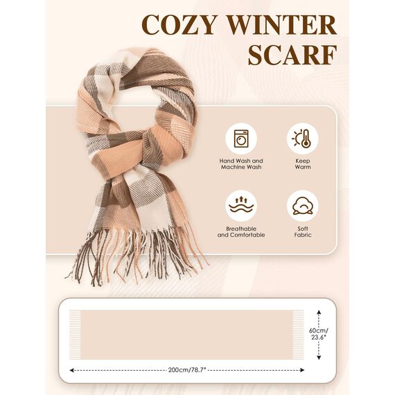 Tuopuda Damen Schal Kariert Pashmina XXL Stolen übergroßer Herbstschal Winterschal Karo Tartan Schultertuch Plaid Deckenschal Modeschal Weicher Warmer Oversized Fransen, Orange, Einheitsgröße