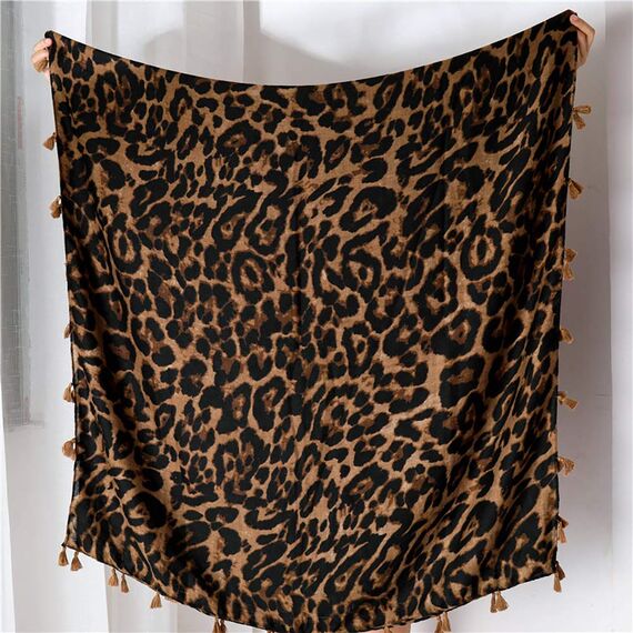 KRUIHAN Frauen Weichen Langen Hals Schal - Damenmode Leopard Tiermuster Cape,Abendgesellschaft Stilvolle Accessoires mit Quaste(Stil B-Braun)