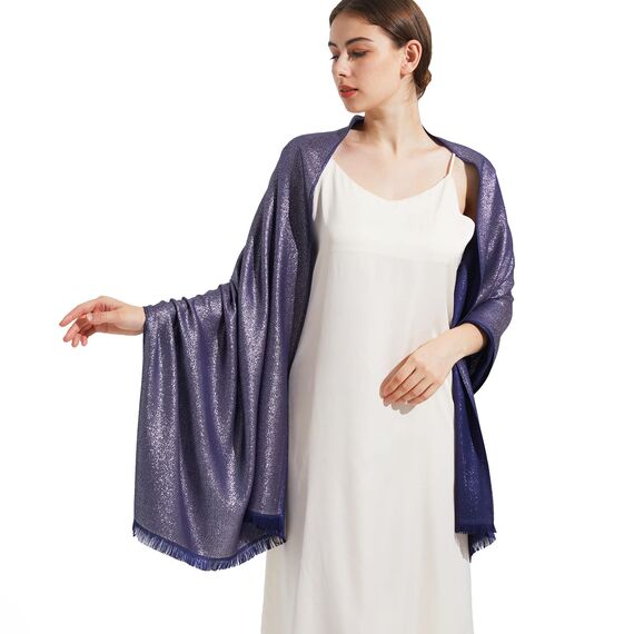 vimate Marineblaue Hochzeits Schals - Weiches Dunkelblaues Abendtuch & Cape für Damen Kleider (DE-Navy & Silver)