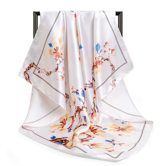 DRESHOW 90x90cm Große Quadratische Schals für Damen 4 Stück Seide Kopftuch Bandanas Haartuch Halstuch Haarschmuck