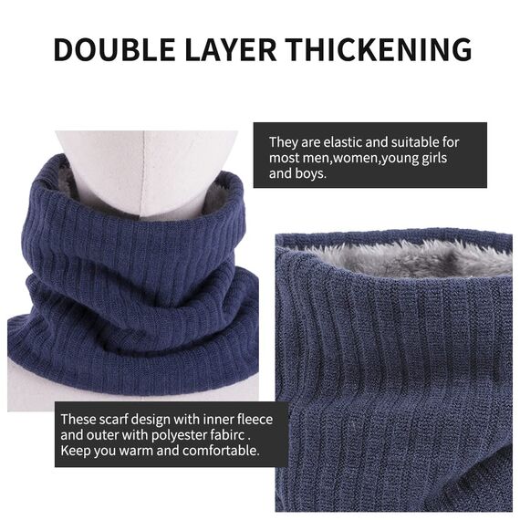 HGDGears Fleece Halswärmer Winddicht Thermo Gestrickt Schlauchschal für Herren Damen Dicker Winter Kaltes Wetter Gestrickter Kreis Schal für Outdoor Sport(blau)