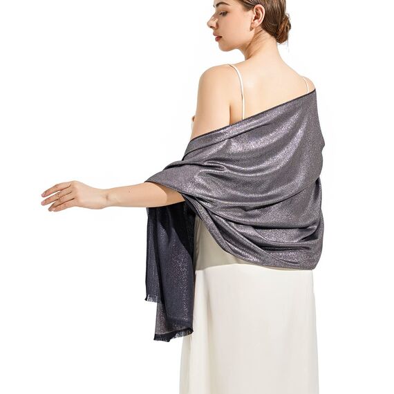 vimate Abendtuch Schal - Weiches Schwarzes Pashmina Tuch & Wrap für Damen, Hochzeits Braut Accessoire (DE-Black & Silver)